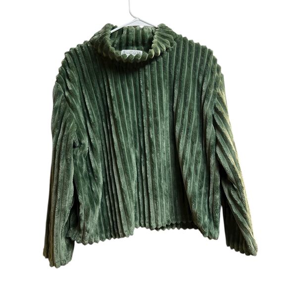 Planet Gold Green Faux-Fur/Chenille Ribbed Sweater Top Cropped Mock Neck Large - Picture 1 of 7
